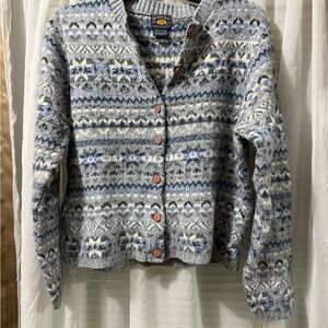 Route 66 Blue and Gray Fair Isle Cardigan Sweater